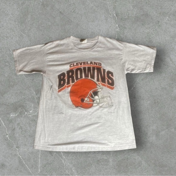 Vintage Cleveland Browns Shirt Mens XL Grey 90s Big Helmet Logo AOP Nutmeg‎ NFL - Picture 1 of 9